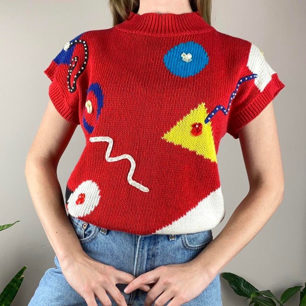 Funky Vintage Geometric Sweater Top